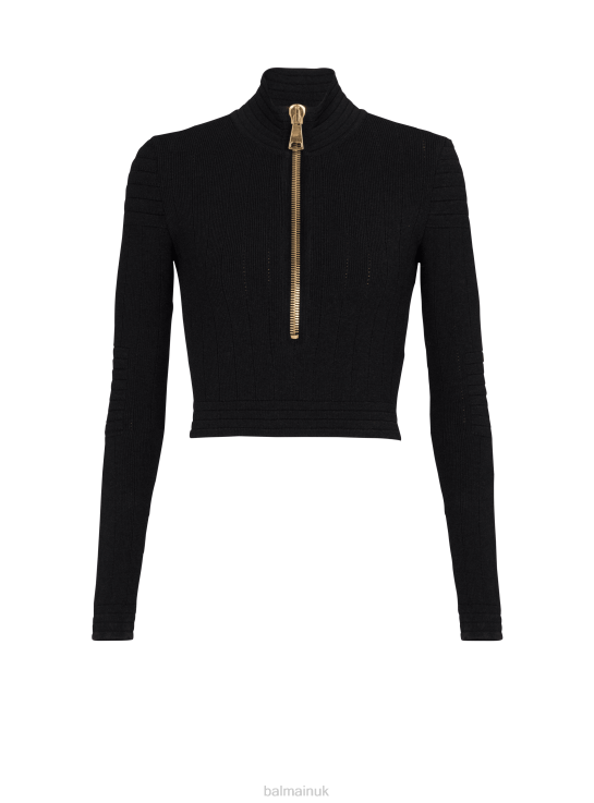 Clothing D0022226 Black Balmain Women Knit Crop Top