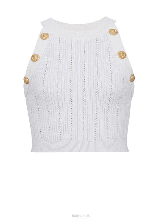 Clothing D0022228 White Balmain Women Knit Crop Top
