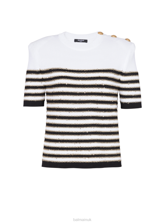 Clothing D0022233 White Balmain Women Striped Knit Top