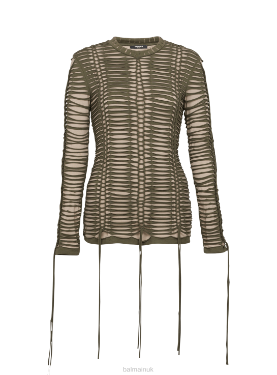 Clothing D0022239 Khaki Balmain Women Woven Jersey Top
