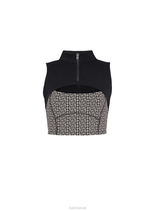 Clothing D0022245 Black Balmain Women Monogrammed Jersey Crop Top