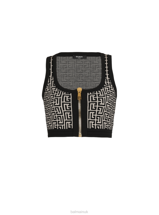 Clothing D0022247 Black Balmain Women Knit Crop Top With Brand Monogram