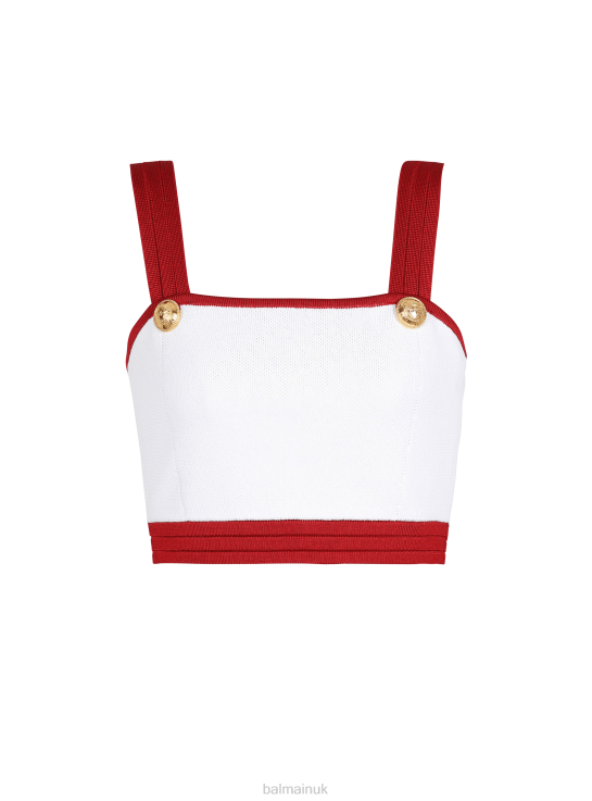 Clothing D0022261 Red Balmain Women Knit Crop Top With Gold-Tone Buttons