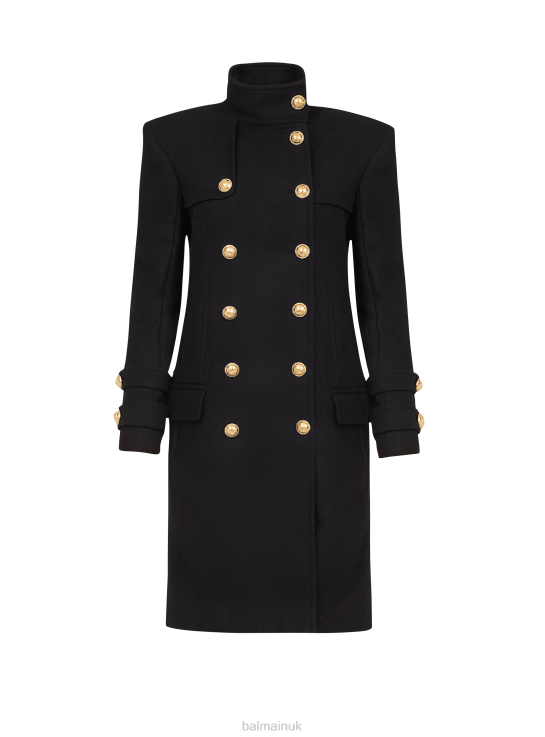 Clothing D0022137 Black Balmain Women Long Wool And Cashmere Coat With Double-Breasted Gold-Tone Buttoned Fastening