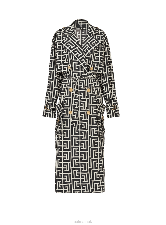 Clothing D0022138 Black Balmain Women Brand Print Monogram Trench Coat