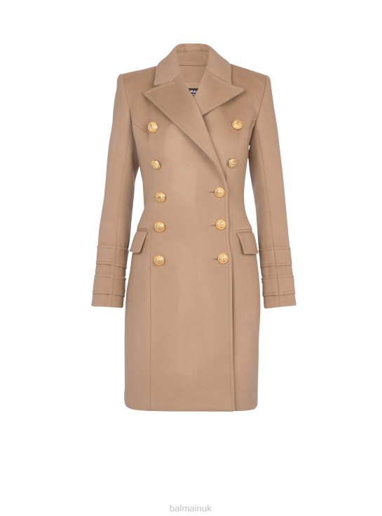 Clothing D0022139 Brown Balmain Women Long Wool Double-Breasted Coat