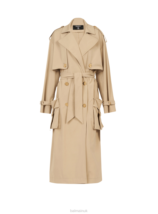 Clothing D0022141 Beige Balmain Women Gabardine Trench Coat