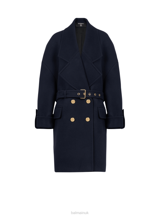 Clothing D0022145 Navy Balmain Women Wool And Cashmere Pea Coat With Double-Breasted Gold-Tone Buttoned Fastening