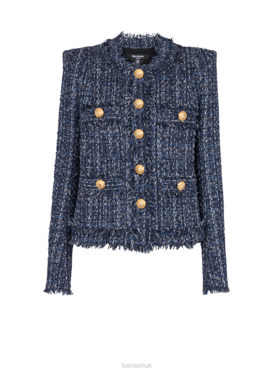 Clothing D0022102 Navy Balmain Women Tweed Jacket