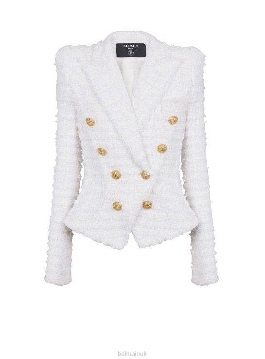 Clothing D0022108 White Balmain Women Slim-Fit Tweed Jacket