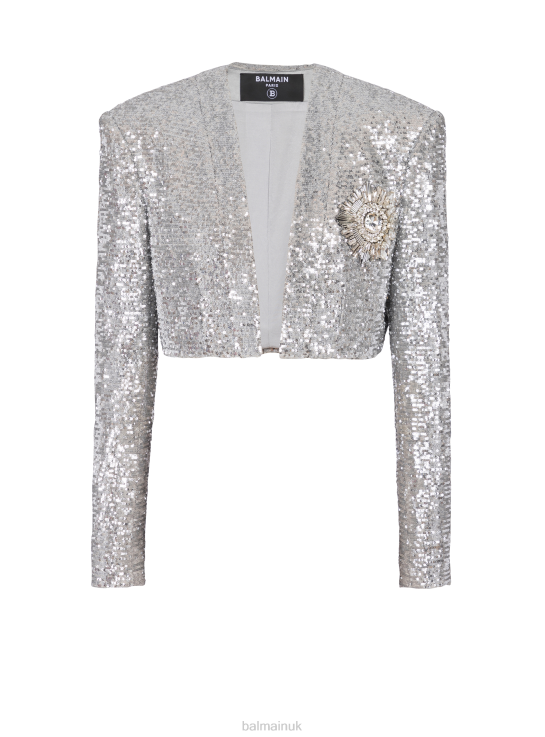 Clothing D0022109 Silver Balmain Women Short Sequin Jacket