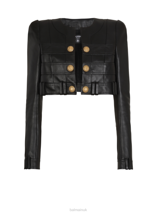 Clothing D0022110 Black Balmain Women Short Soft Leather Jacket