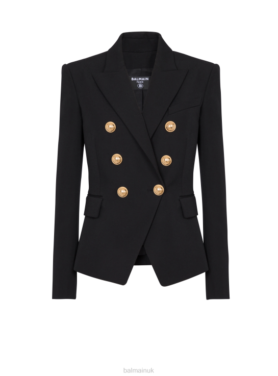 Clothing D0022111 Black Balmain Women Grain De Poudre Double-Breasted Jacket