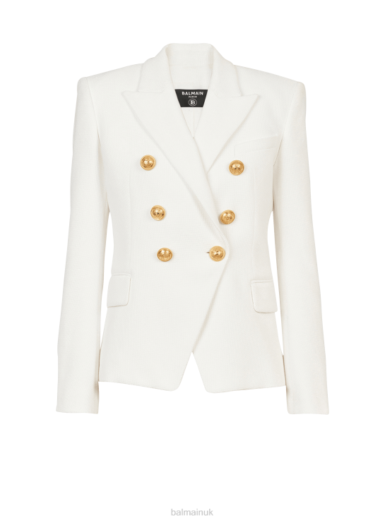 Clothing D0022114 White Balmain Women Cotton Pique Double-Buttoned Jacket