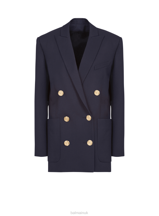 Clothing D0022117 Navy Balmain Women Wool Double-Breasted Boyfriend Jacket