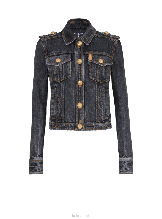 Clothing D0022120 Black Balmain Women Faded Denim Jacket