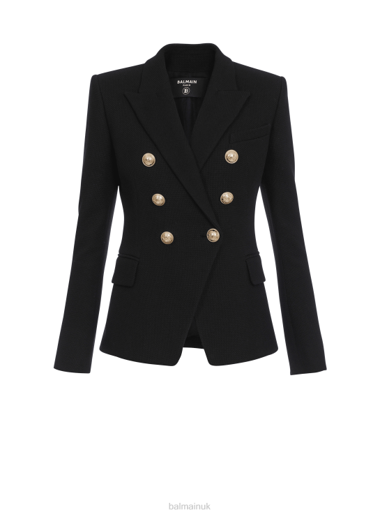 Clothing D0022124 Black Balmain Women Cotton Pique Double-Buttoned Jacket