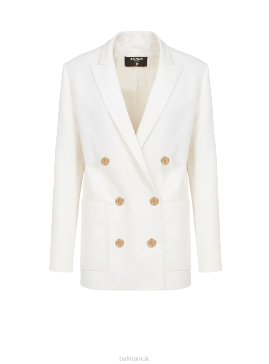 Clothing D0022129 White Balmain Women Wool Double-Breasted Boyfriend Jacket