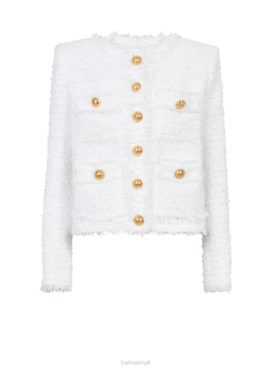 Clothing D0022130 White Balmain Women Tweed Jacket