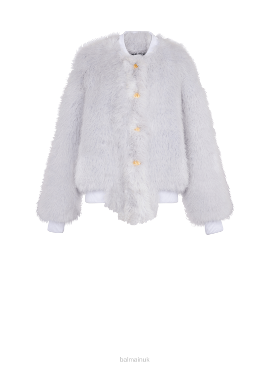 Clothing D0022142 Blue Balmain Women Faux Fur Bomber Jacket