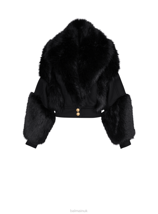 Clothing D0022143 Black Balmain Women Wool And Faux Fur Jacket