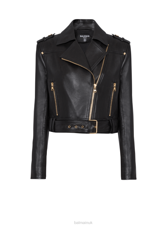 Clothing D0022144 Black Balmain Women Short Leather Biker Jacket