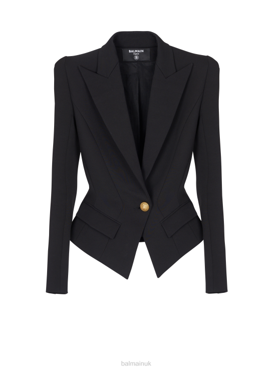 Clothing D002280 Black Balmain Women Cotton Grain De Poudre Slim-Fitting Jacket