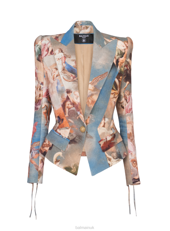 Clothing D002282 Multicolor Balmain Women Slim-Fit Sky Printed Canvas Jacket