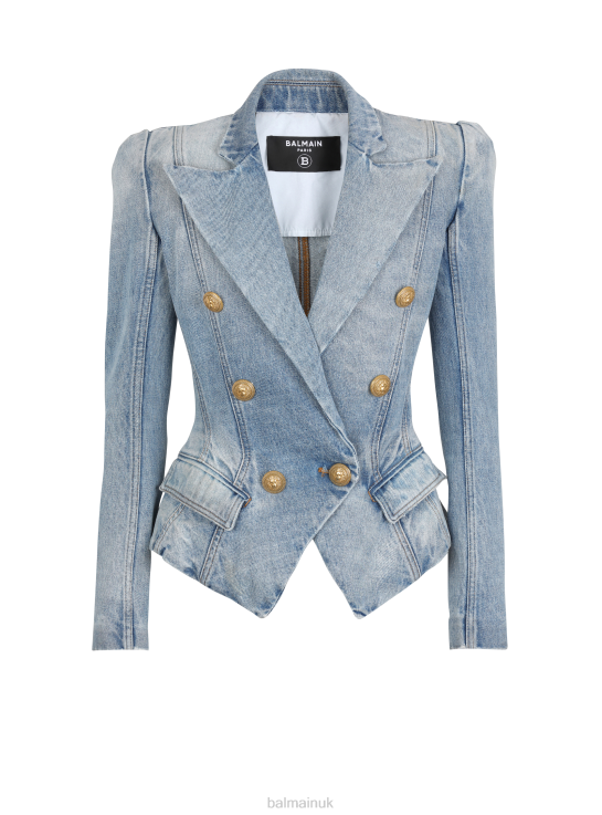 Clothing D002283 Blue Balmain Women Slim-Fit Faded Denim Tailored Jacket