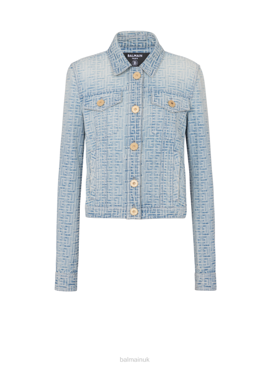 Clothing D002284 Blue Balmain Women Monogrammed Denim Jacket