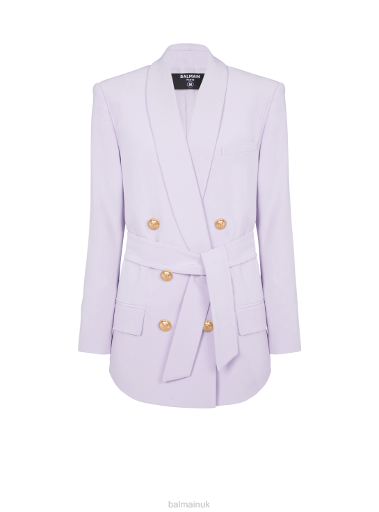 Clothing D002286 Purple Balmain Women Crepe Jacket With Shawl Collar