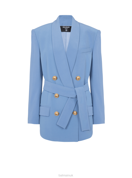 Clothing D002287 Blue Balmain Women Crepe Jacket With Shawl Collar