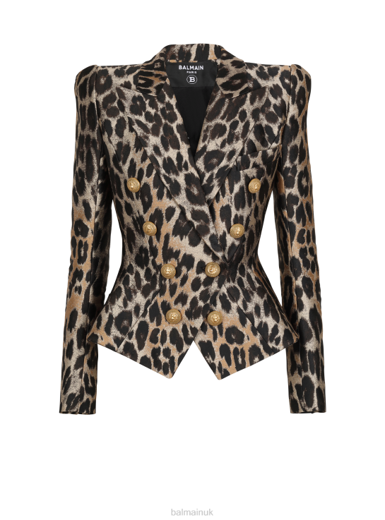 Clothing D002295 Brown Balmain Women Slim-Fit Jacket In Leopard Jacquard