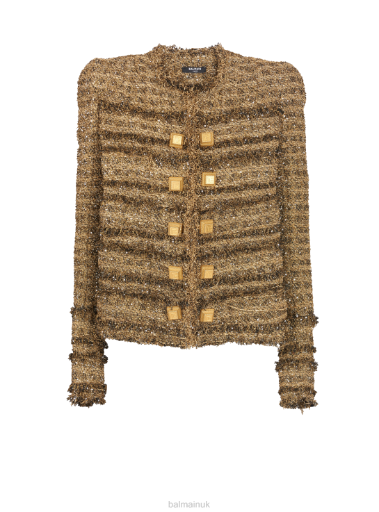 Clothing D002297 Gold Balmain Women Sequinned Tweed Jacket