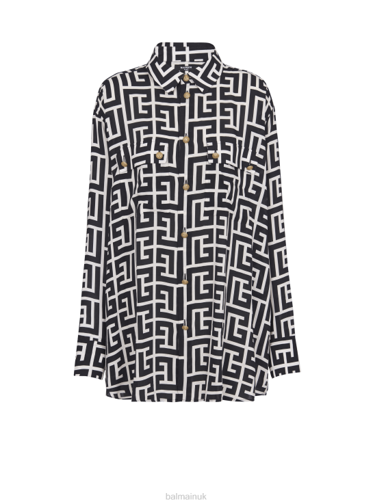 Clothing D0022219 Black Balmain Women Monogrammed Flowing Shirt