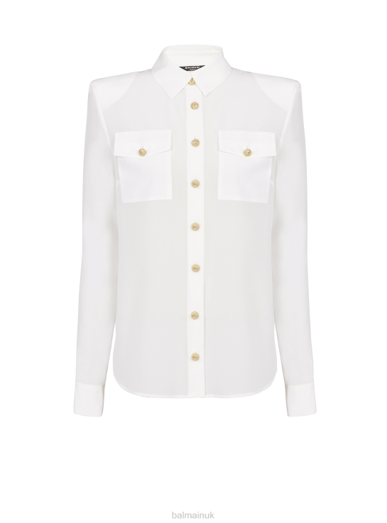 Clothing D0022242 White Balmain Women Crepe De Chine Shirt