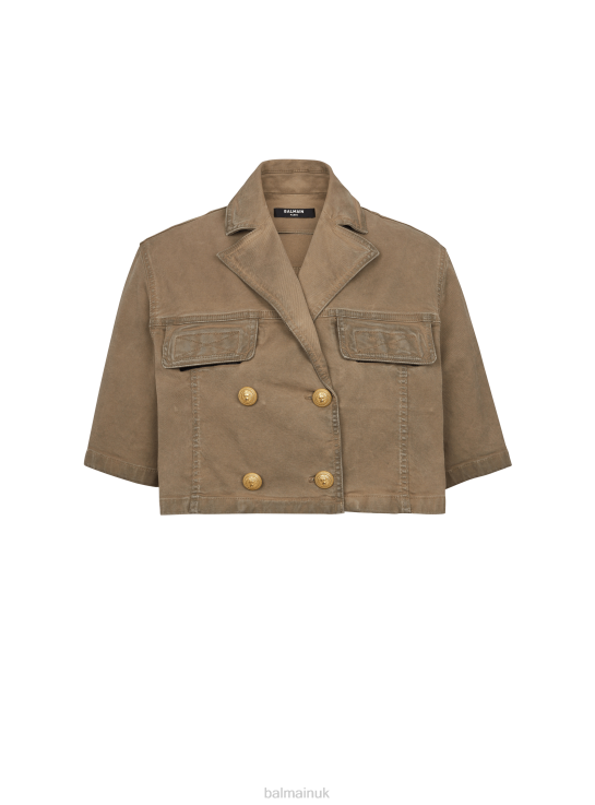 Clothing D0022243 Khaki Balmain Women Military Cotton Cropped Shirt