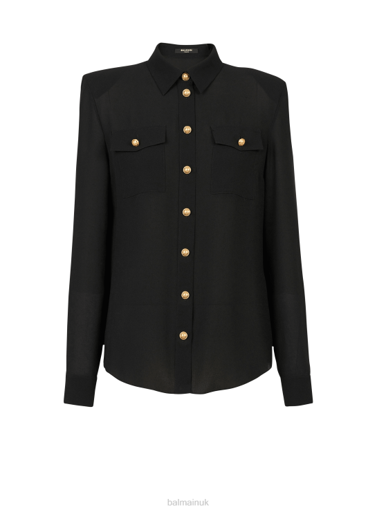 Clothing D0022248 Black Balmain Women Crepe De Chine Shirt