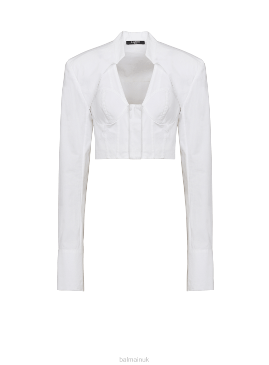 Clothing D0022252 White Balmain Women Cropped Cotton Shirt