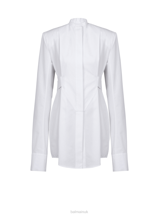 Clothing D0022253 White Balmain Women Long Cotton Shirt