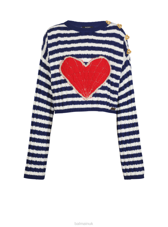 Clothing D0022298 Blue Balmain Women Valentine'S Day Printed Knit Jumper