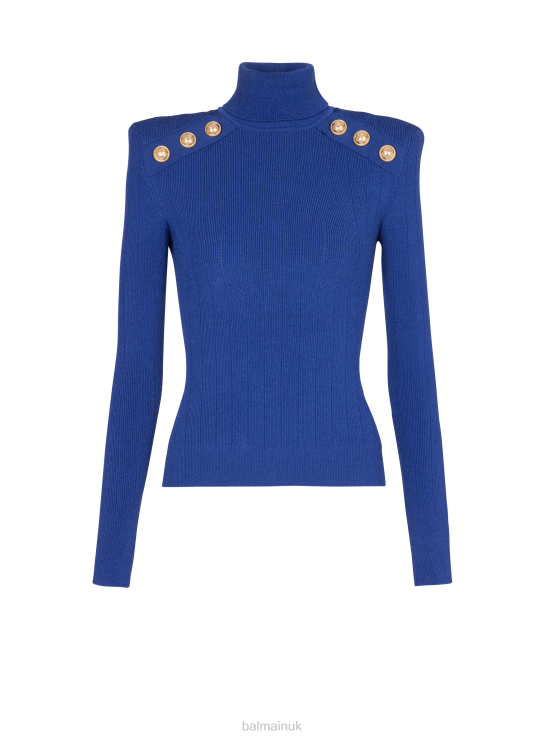 Clothing D0022299 Blue Balmain Women Knit Jumper With Gold Buttons