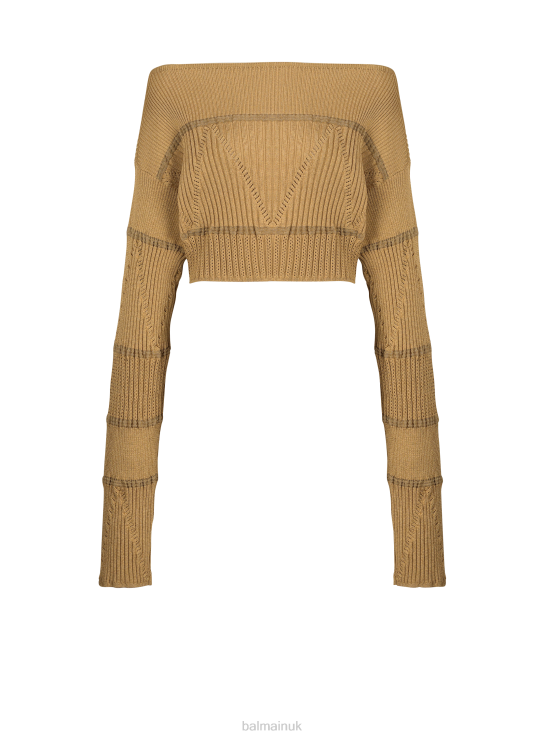 Clothing D0022300 Brown Balmain Women Boat Neck Knit Jumper