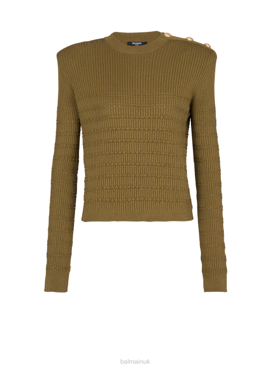 Clothing D0022303 Khaki Balmain Women Knit Jumper With Gold Buttons