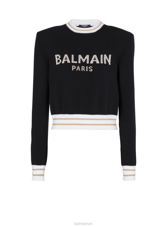 Clothing D0022306 Black Balmain Women Cropped Wool Jumper With Brand Logo