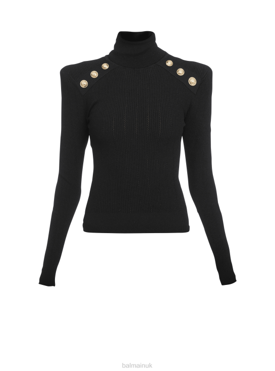 Clothing D0022310 Black Balmain Women Knit Jumper With Gold Buttons