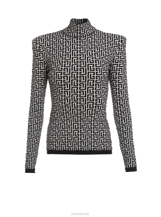 Clothing D0022330 Black Balmain Women Knit Sweater With Brand Monogram