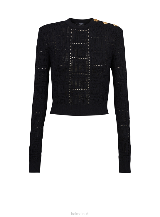 Clothing D0022335 Black Balmain Women Cropped Eco-Designed Sweater With Brand Monogram