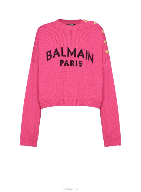 Clothing D0022338 Pink Balmain Women Brand Logo Cropped Knit Jumper