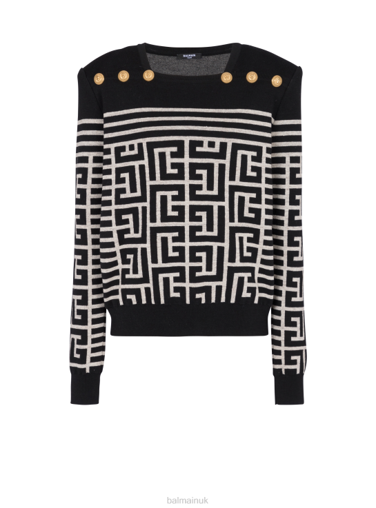 Clothing D0022341 Black Balmain Women Monogrammed Striped Wool Sweater